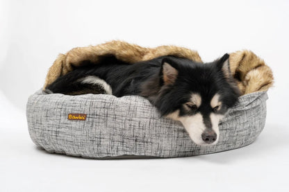 CHARLIE's Hooded Pet Nest Bed with Faux Linen & Fur in light grey