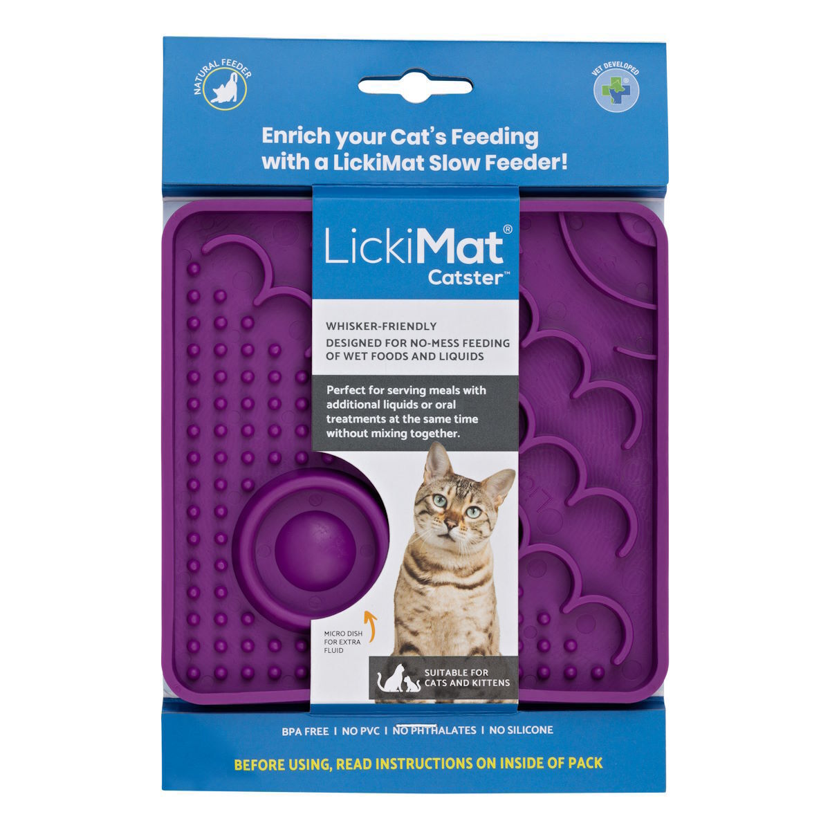 LICKIMAT® Catster Slow Feeder in purple, product package