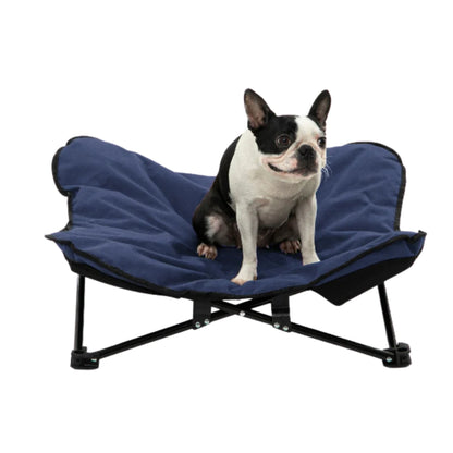 CHARLIE'S Foldable Outdoor Pet Chair in Blue with Boston Terrier sitting