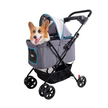 IBIYAYA® Foldable Pet Buggy in Simple Grey with a Corgi