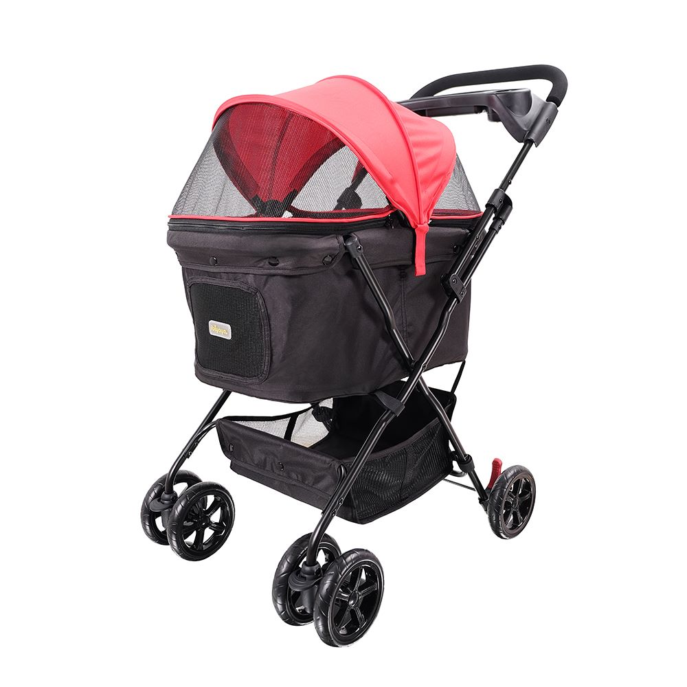 IBIYAYA® Foldable Pet Buggy in Black with Rouge Red hood