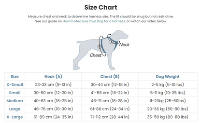 KURGO Dog Harness Size Chart