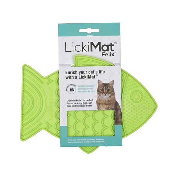 LickiMat Felix fish-shaped slow cat feeder in green