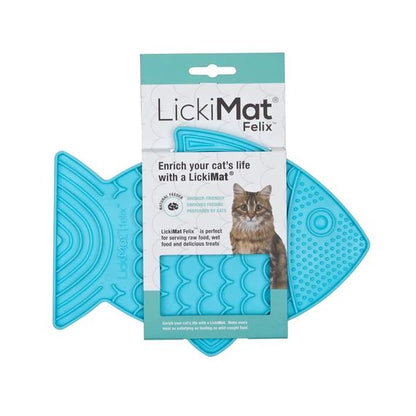 LickiMat Felix fish-shaped slow cat feeder in turquoise