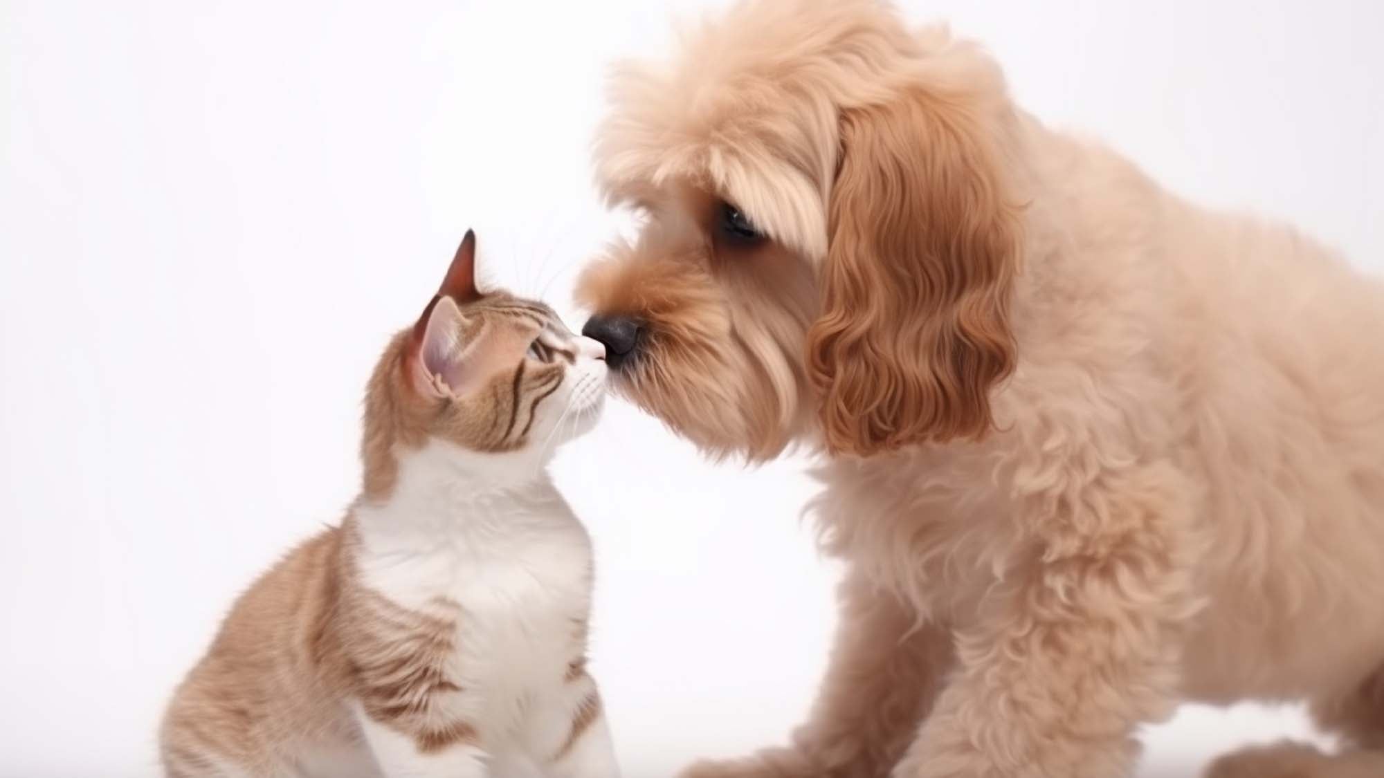 Kitten and puppy touching noses