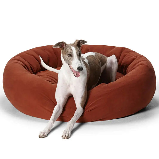 SNOOZA Self Warming Polar Fleece Cuddler in Rust featuring a Greyhound