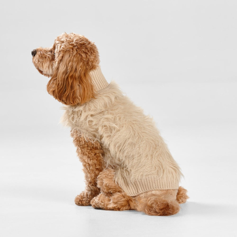 SNOOZA Wear Soft Fur Knit Dog Jumper in Ecru