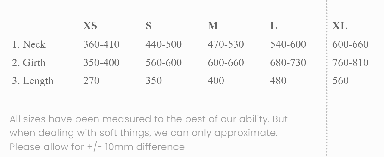 Snooza Wear measurements