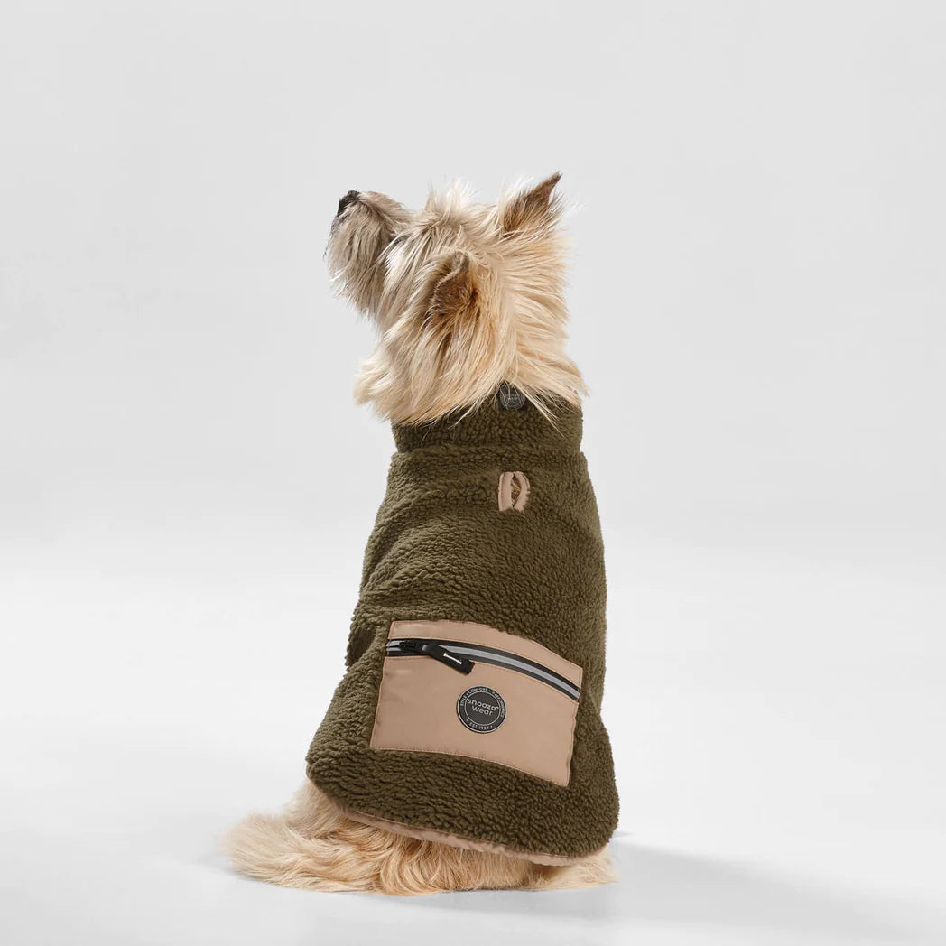 SNOOZA Wear Teddy Dog Coat with Pocket in Khaki/Fawn