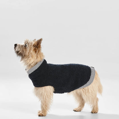 SNOOZA Wear Teddy Dog Coat with Double Collar and Hem in Navy/Grey