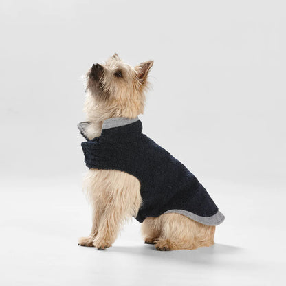 SNOOZA Wear Teddy Dog Coat with Double Collar and Hem in Navy/Grey